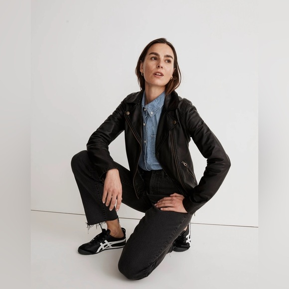 Madewell Washed Leather Motorcycle Jacket, Black w/Brass Hardware Edition, NWOT - Picture 4 of 11